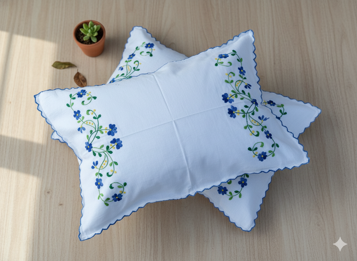 Chikonwala Hand-Embroidered Floral Pillow Cover Set– Set of 2