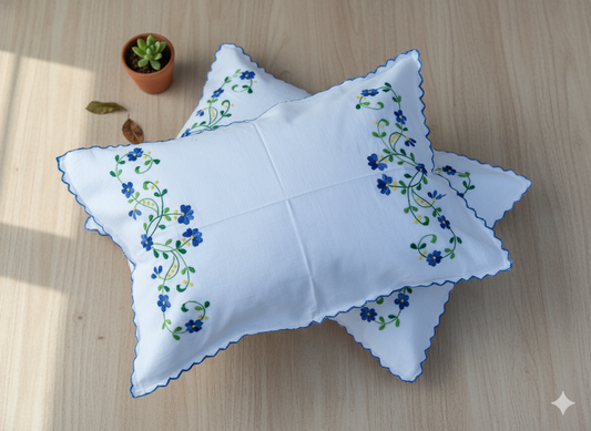 Chikonwala Hand-Embroidered Floral Pillow Cover Set– Set of 2