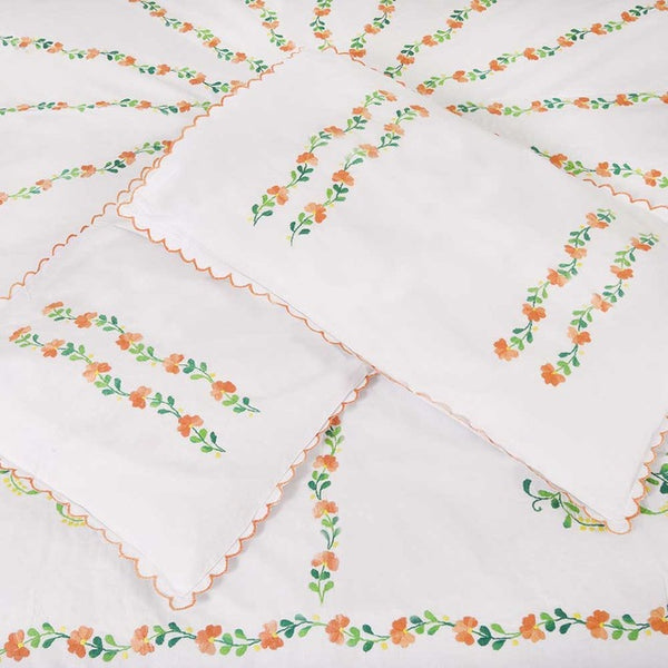 Chikonwala's Hand Embroidered Floral Design Pure White Bedsheet