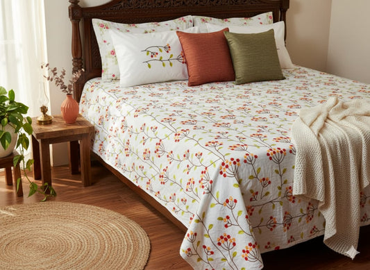 Chikonwala's Machine Embroidered Floral Design Bedsheet