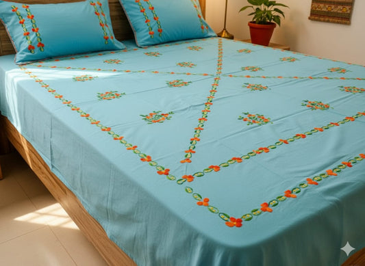 Chikonwala's Hand Embroidered Floral Design Bedsheet