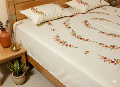 Chikonwala's Hand Embroidered Floral Design Bedsheet