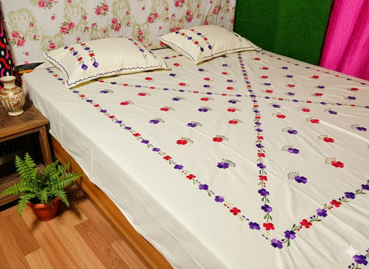 Chikonwala's Hand Embroidered Floral Design Bedsheet
