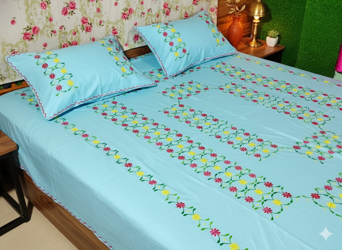 Chikonwala's Hand Embroidered Floral Design Bedsheet
