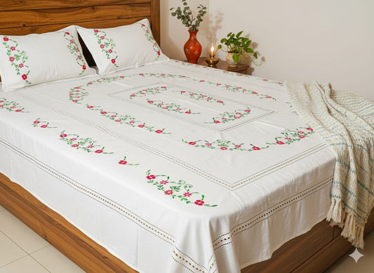 Chikonwala's Floral Embroidered Cotton Beading  Bedsheet