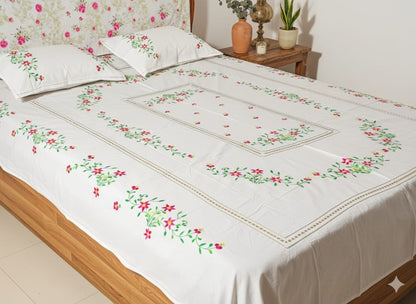 Chikonwala's Floral Embroidered Cotton Beading  Bedsheet