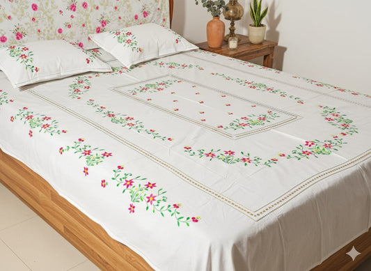 Chikonwala's Floral Embroidered Cotton Beading  Bedsheet