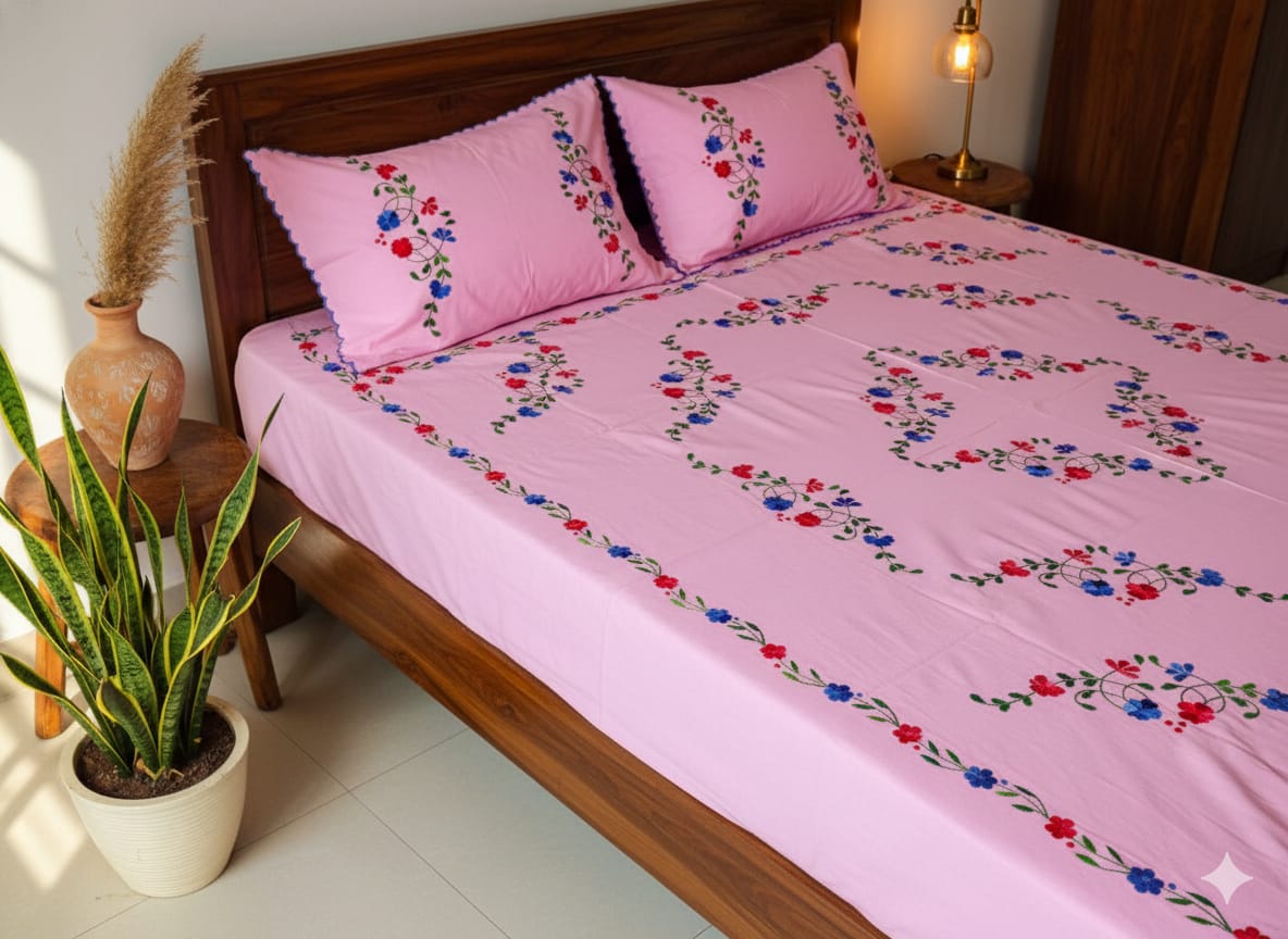 Chikonwala's Hand Embroidered Floral Design Bedsheet