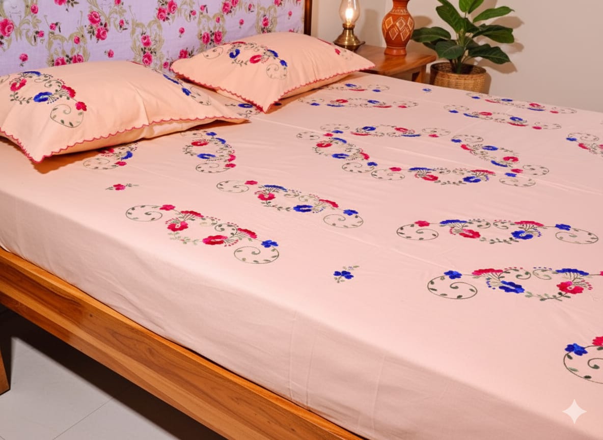 Chikonwala's Hand Embroidered Floral Design Bedsheet