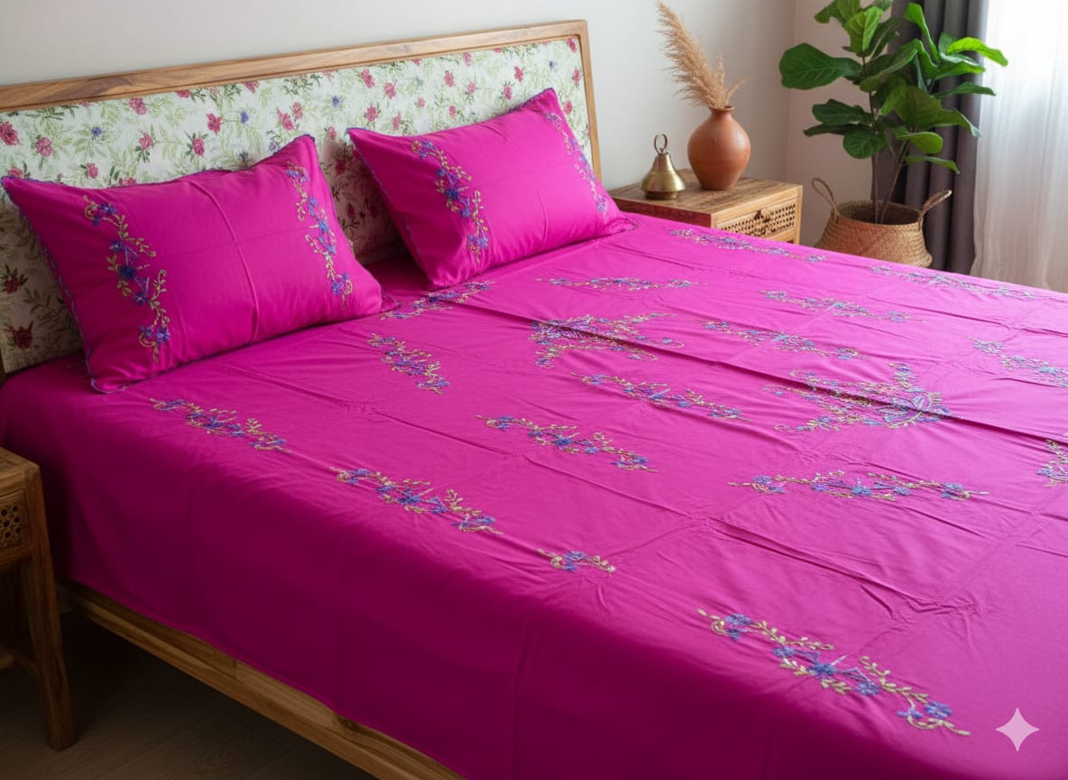 Chikonwala's Hand Embroidered Floral Design Bedsheet