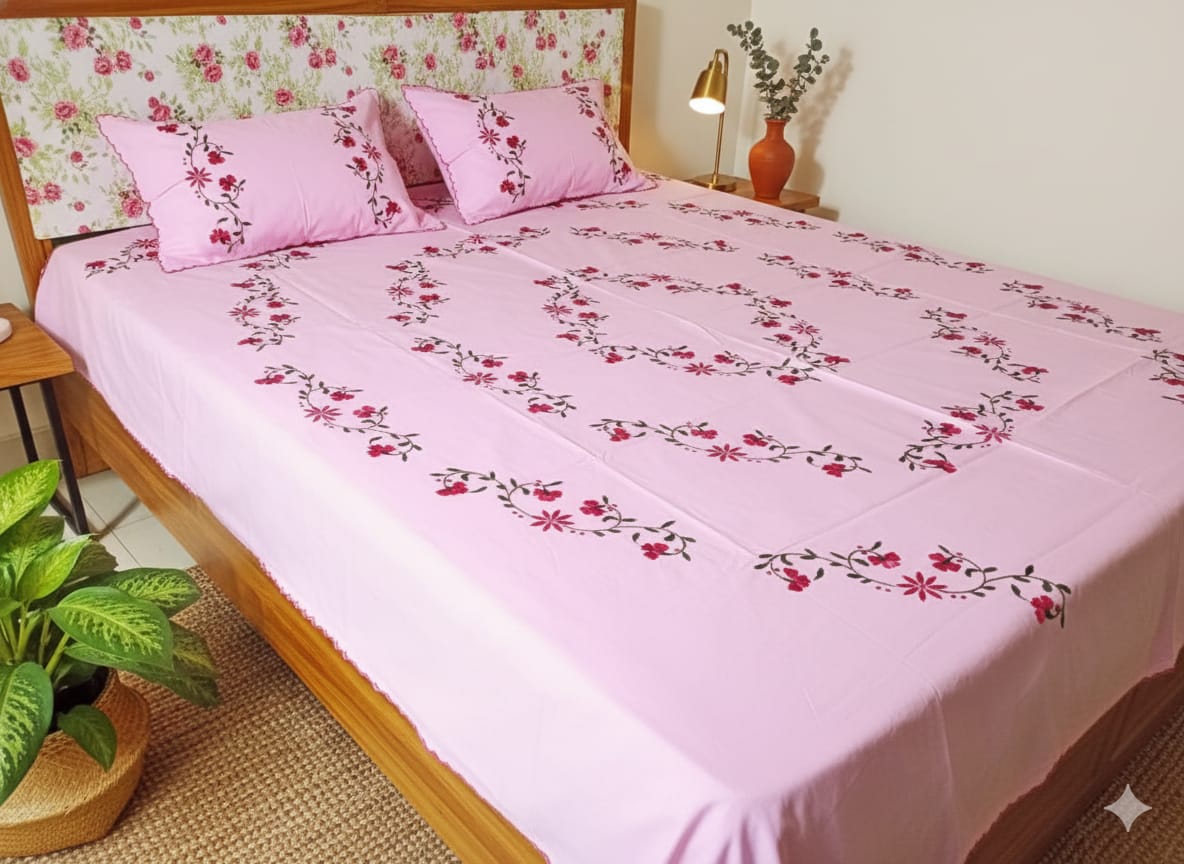 Chikonwala's Hand Embroidered Floral Design Bedsheet