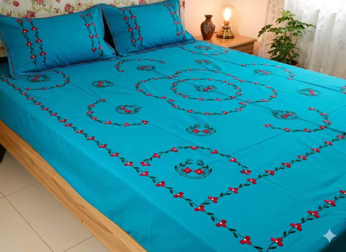 Chikonwala's Hand Embroidered Floral Design Bedsheet