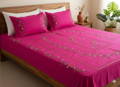 Chikonwala's Floral Embroidered Cotton Beading  Bedsheet