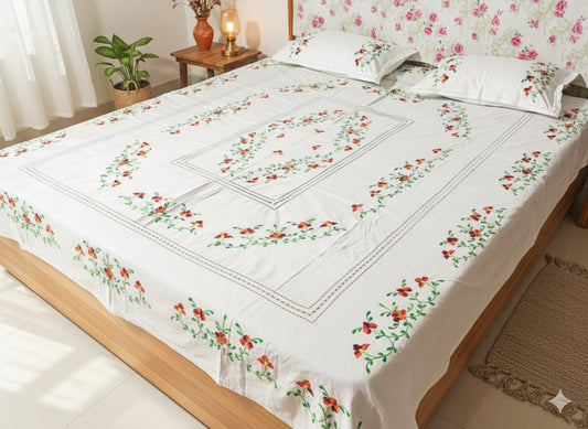 Chikonwala's Floral Embroidered Cotton Beading  Bedsheet