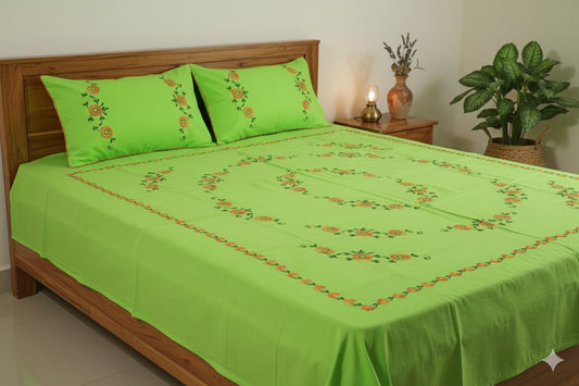 Chikonwala's Hand Embroidered Floral Design Bedsheet
