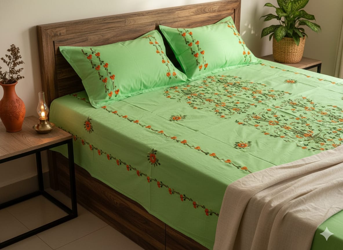 Chikonwala's Hand Embroidered Floral Design Bedsheet