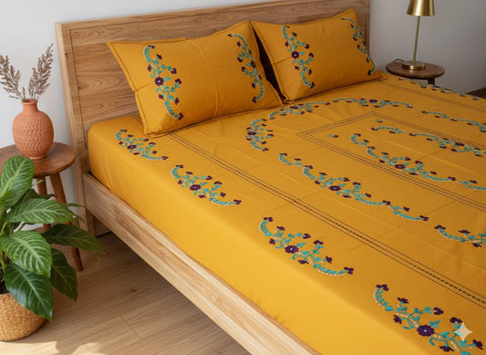 Chikonwala's Floral Embroidered Cotton Beading  Bedsheet