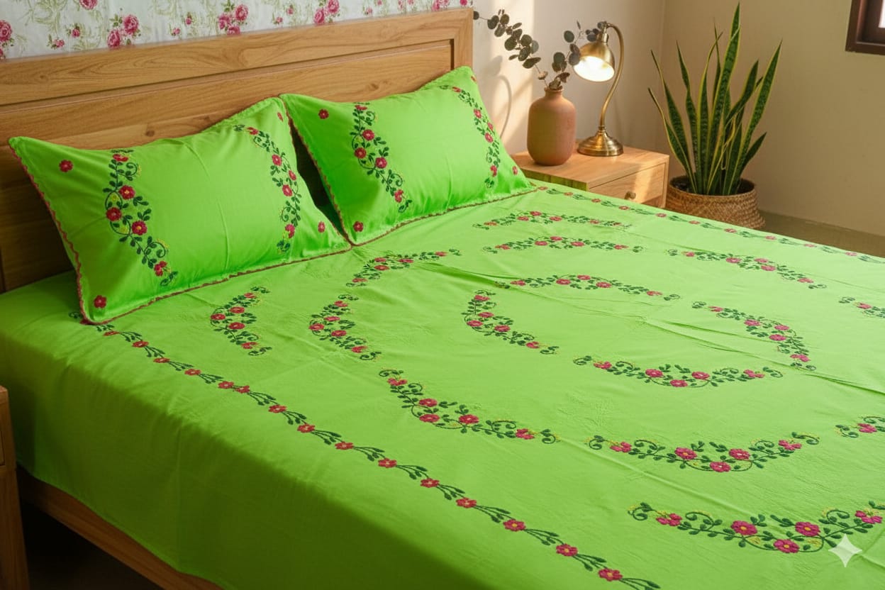 Chikonwala's Hand Embroidered Floral Design Bedsheet