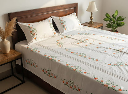 Chikonwala's Floral Embroidered Cotton Beading  Bedsheet