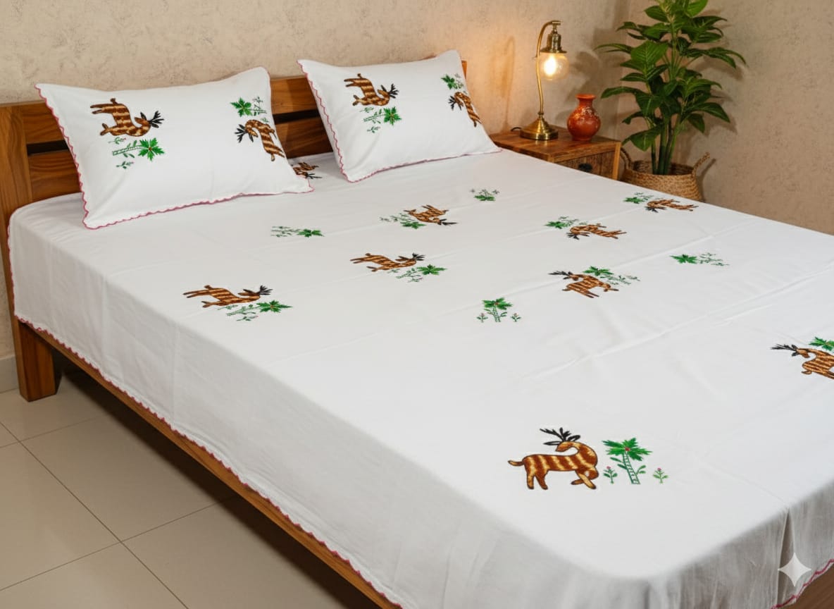 Chikonwala's Hand Embroidered Floral Design Bedsheet