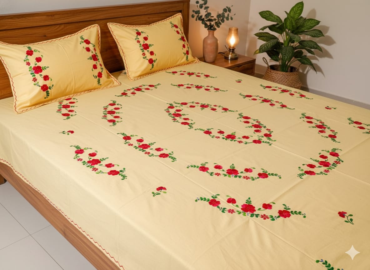 Chikonwala's Hand Embroidered Floral Design Bedsheet