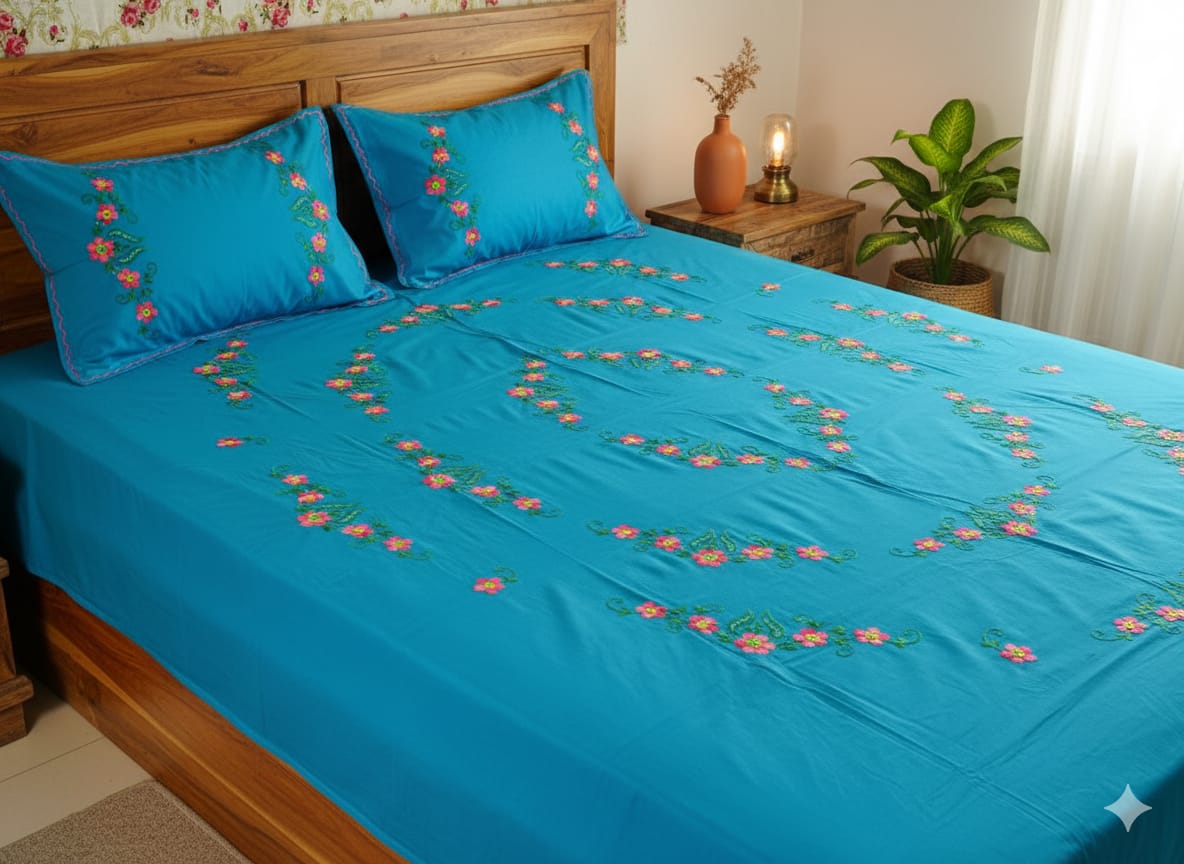 Chikonwala's Hand Embroidered Floral Design Bedsheet