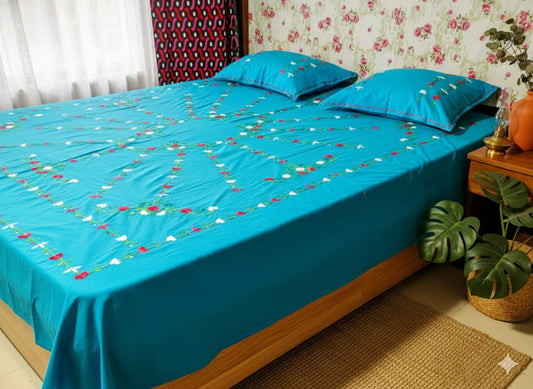 Chikonwala's Hand Embroidered Floral Design Bedsheet