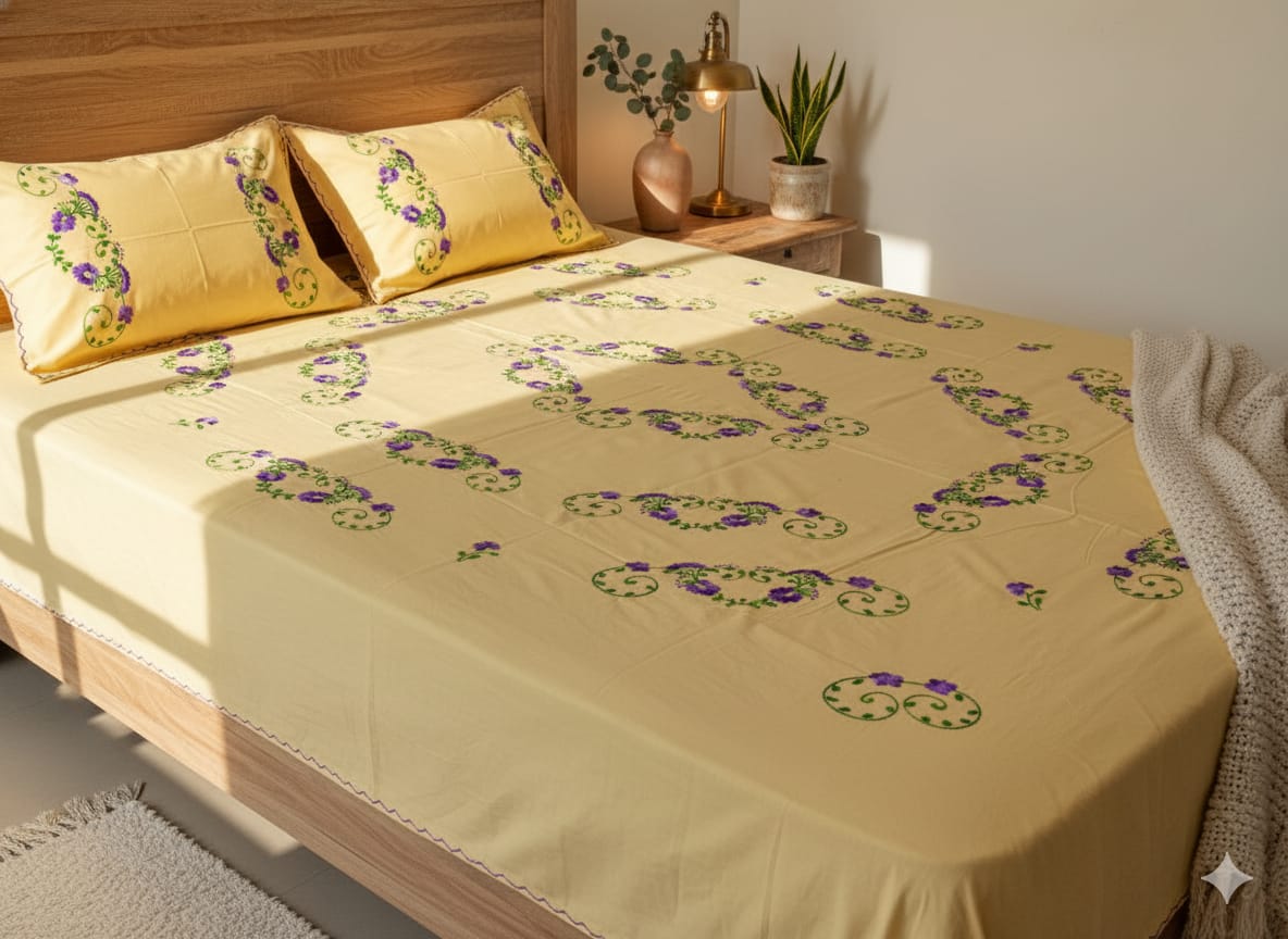 Chikonwala's Hand Embroidered Floral Design Bedsheet
