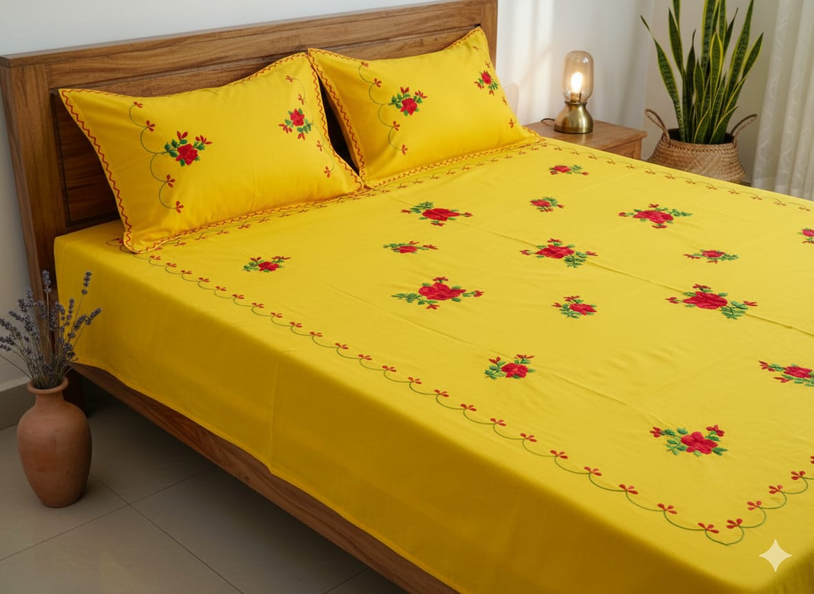 Chikonwala's Hand Embroidered Floral Design Bedsheet