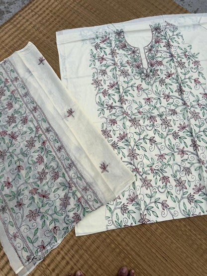 Chikonwala's Exclusive Hand Embroidered Bidding Kantha Dress Material