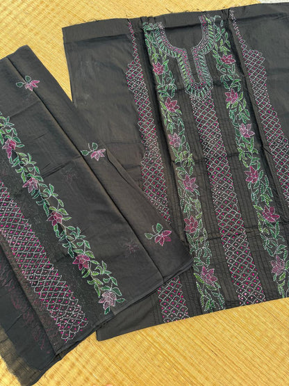 Chikonwala's Exclusive Hand Embroidered Bidding Kantha Dress Material
