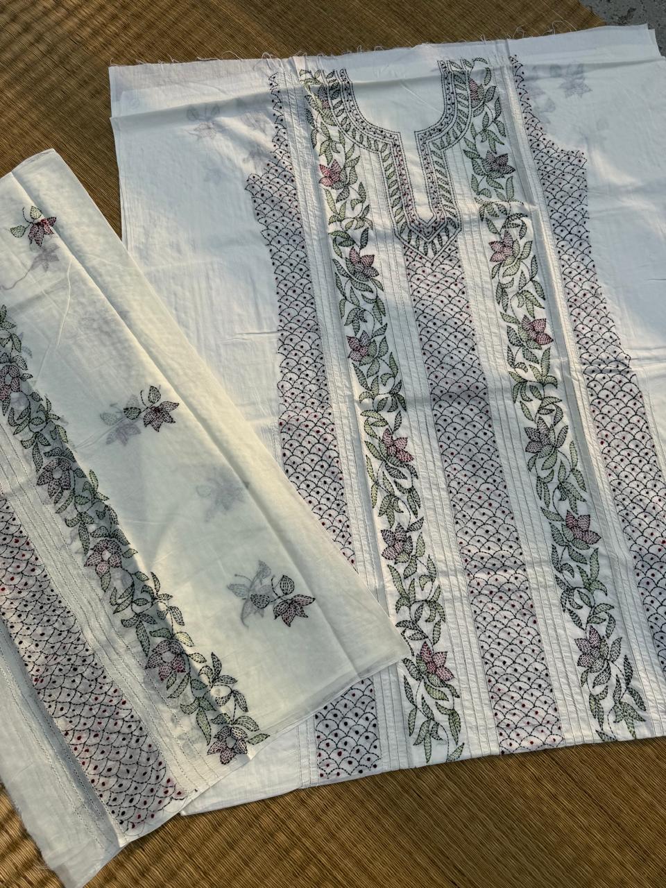 Chikonwala's Exclusive Hand Embroidered Bidding Kantha Dress Material