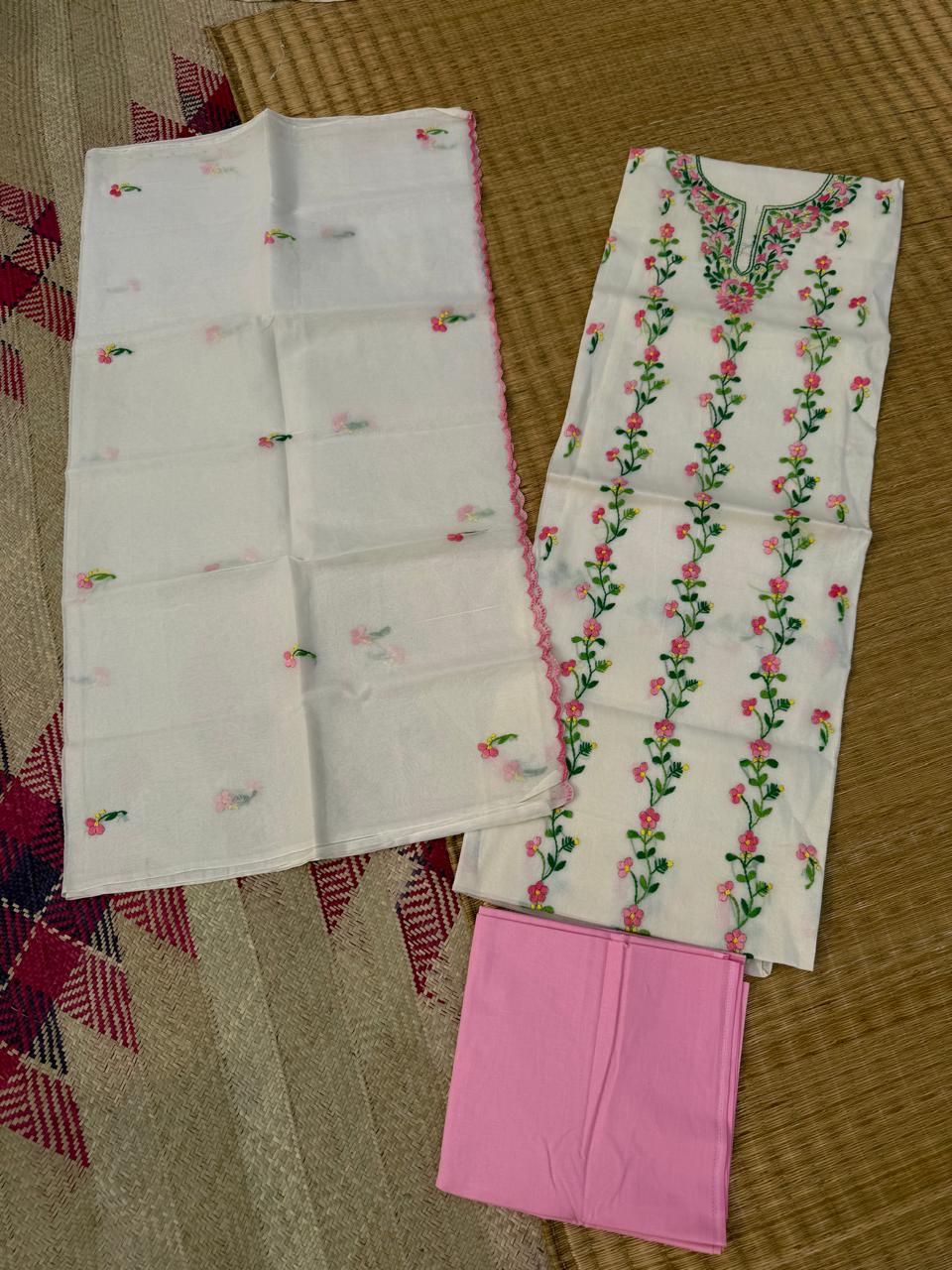 Chikonwala's Exclusive Hand Embroidered Organdy Cotton Dress Material