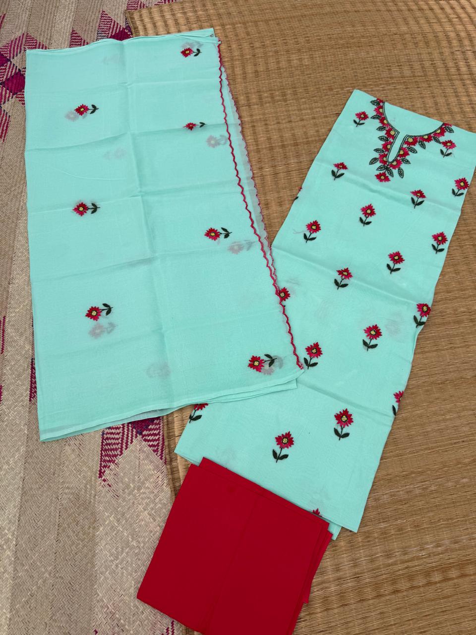 Chikonwala's Exclusive Hand Embroidered Organdy Cotton Dress Material