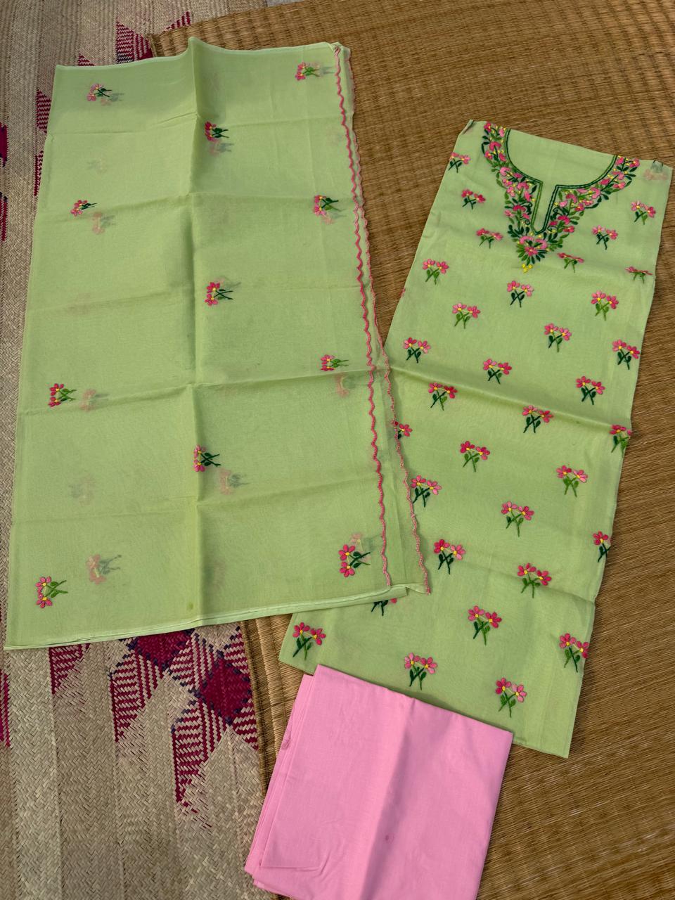 Chikonwala's Exclusive Hand Embroidered Organdy Cotton Dress Material