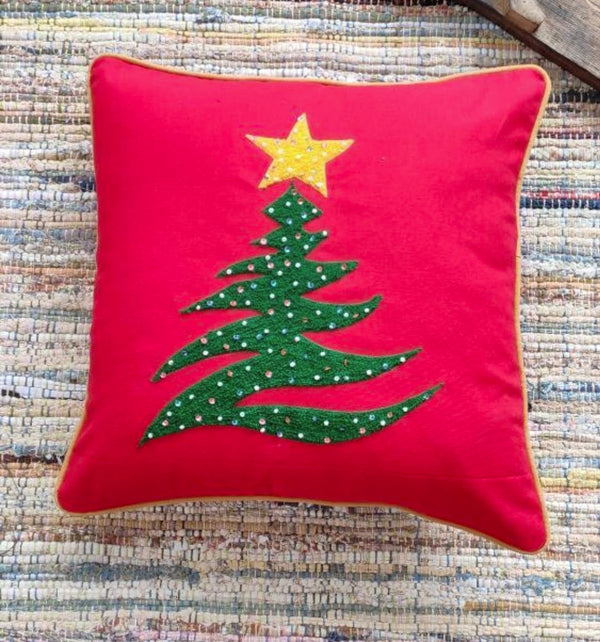 Chikonwala's Xmas Tree Embroidery Cushion Covers(Set of 2 || 40x40 cm)