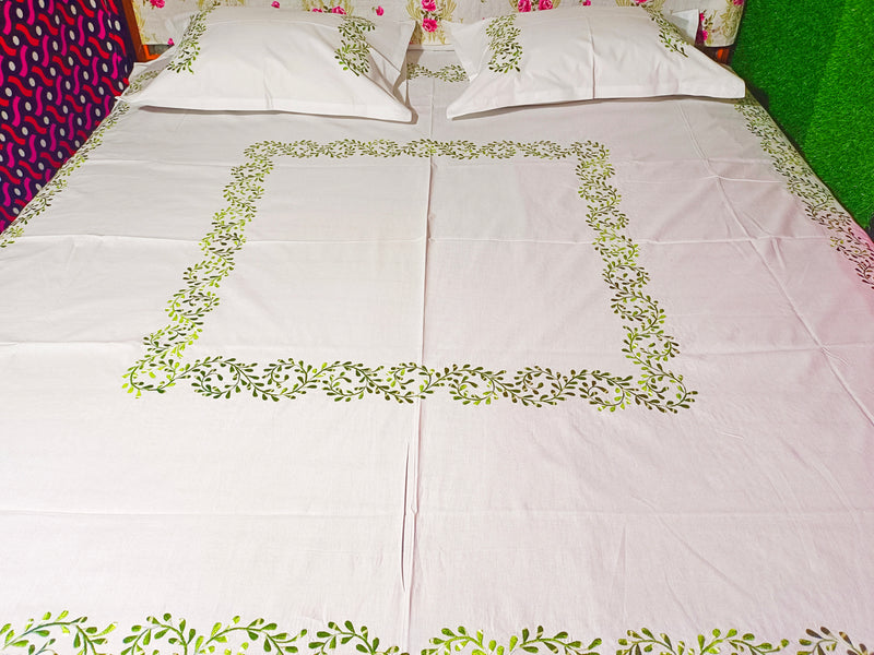 Chikonwala's Leaves Embroidered King Size Bedsheet