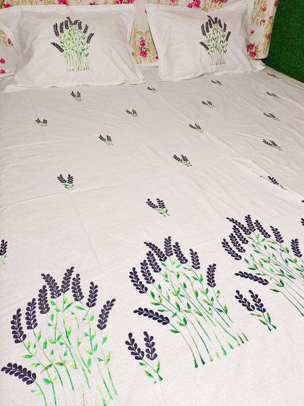 Chikonwala's Lavender Embroidered Pure White King size Bedsheet
