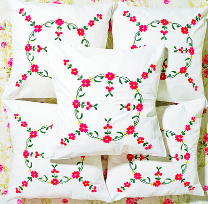 Hand Embroidered Cotton Cushion Covers (Set of 5)
