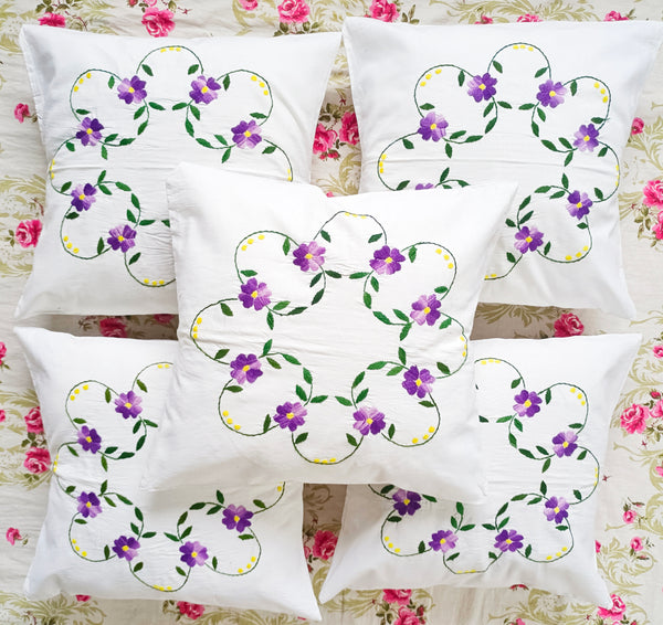 Hand Embroidered Cotton Cushion Covers (Set of 5)