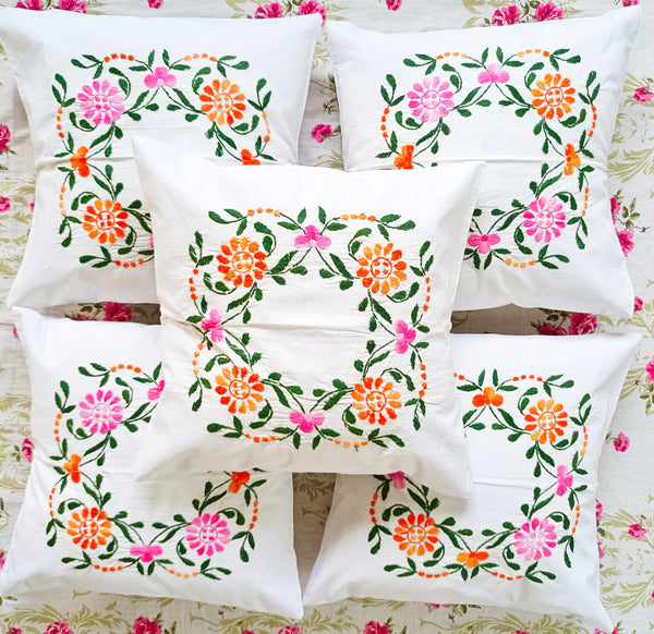 Hand Embroidered Cotton Cushion Covers (Set of 5)