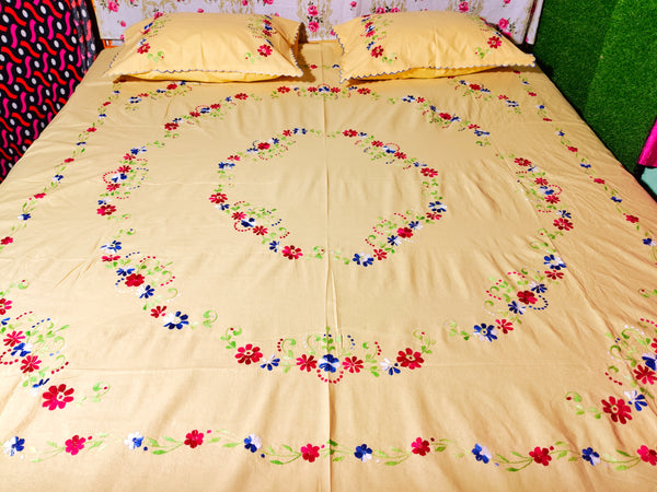 Chikonwala's Hand Embroidered Floral Design Bedsheet