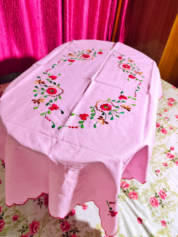 Hand Embroidered Floral Table Cover