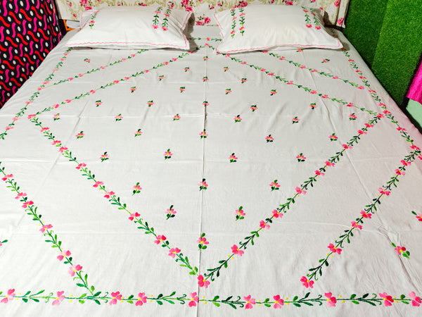 Chikonwala's Hand Embroidered Floral Design Bedsheet