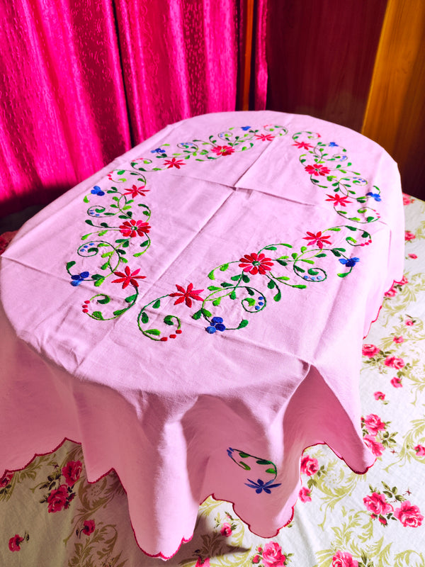 Hand Embroidered Floral Table Cover