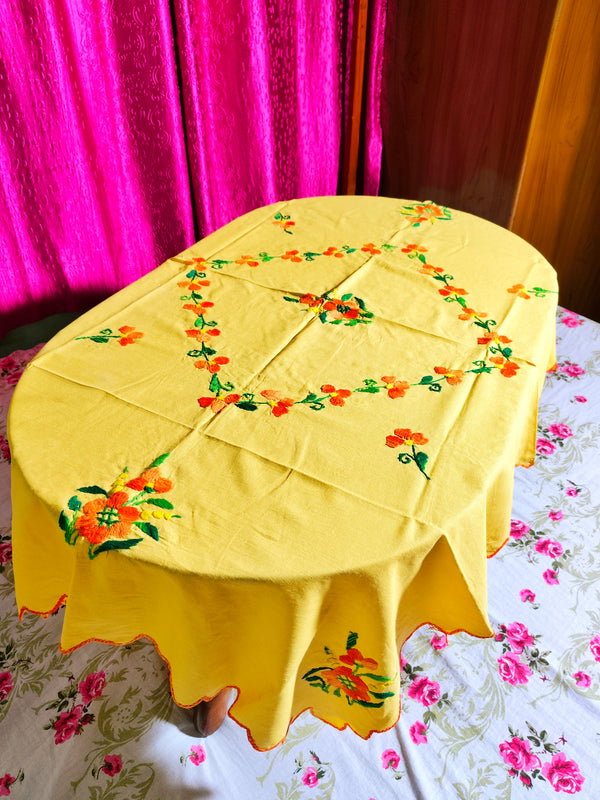 Hand Embroidered Floral Table Cover