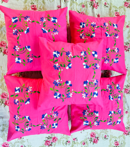 Hand Embroidered Cotton Cushion Covers (Set of 5)