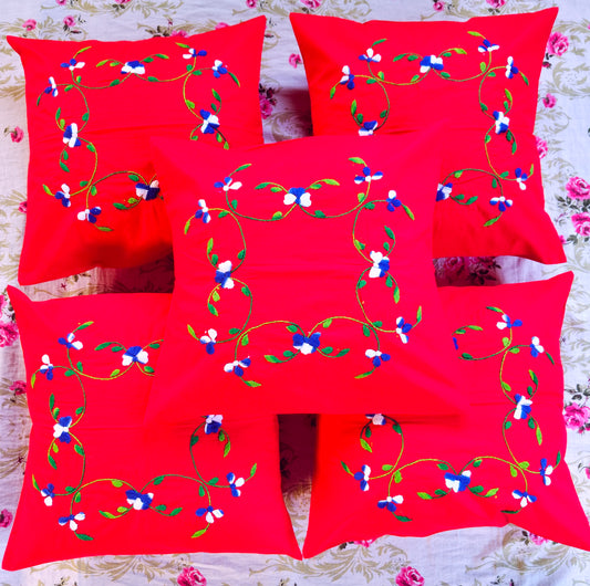 Hand Embroidered Cotton Cushion Covers (Set of 5)