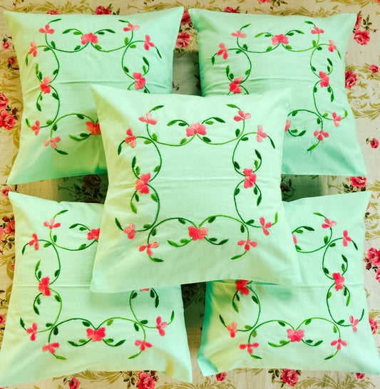 Hand Embroidered Cotton Cushion Covers (Set of 5)