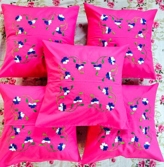 Hand Embroidered Cotton Cushion Covers (Set of 5)